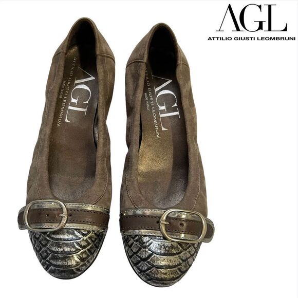 AGL Suede Ballet Cap Toe Flat NWOT Attilio Giusti Leombruni Size 6US Brown 36IT - Picture 1 of 11